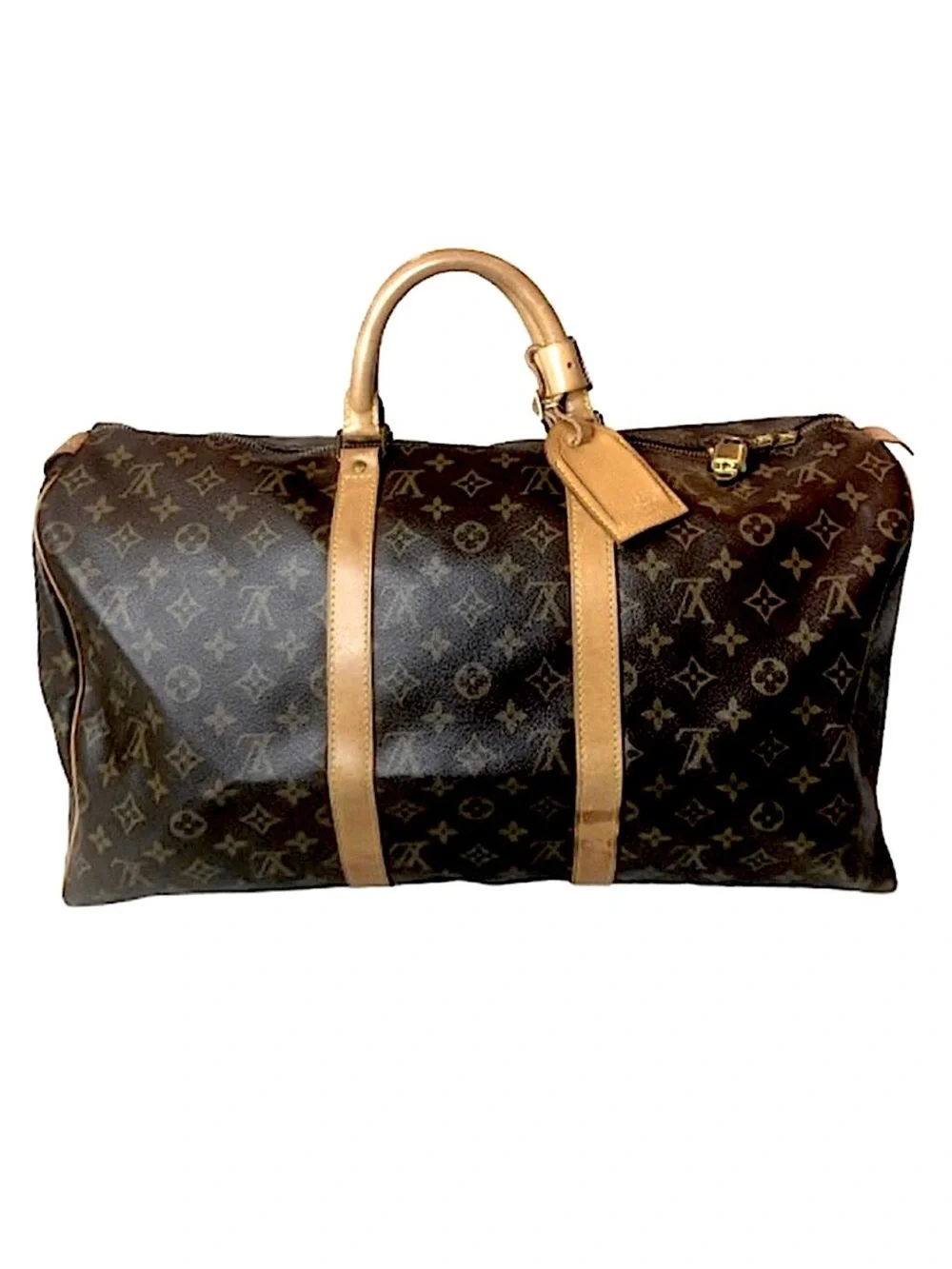 LOUIS VUITTON LV 50 Monogram Coated Canvas Vachetta Leather Duffel Weekend Bag